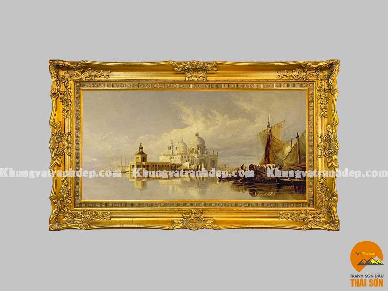 khung tranh cổ điển Châu Âu bản 15cm màu vàng kích thước 60x120