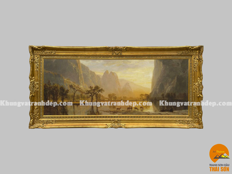 khung tranh cổ điển Châu Âu bản 15cm màu vàng kích thước 70x180