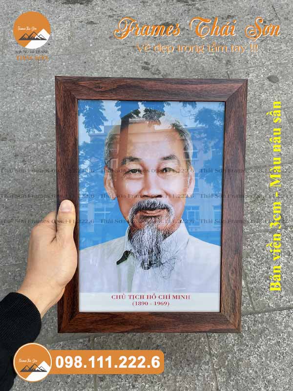 Mẫu ảnh chân dung Bác Hồ khổ 20x30cm viền 3cm màu nâu sần