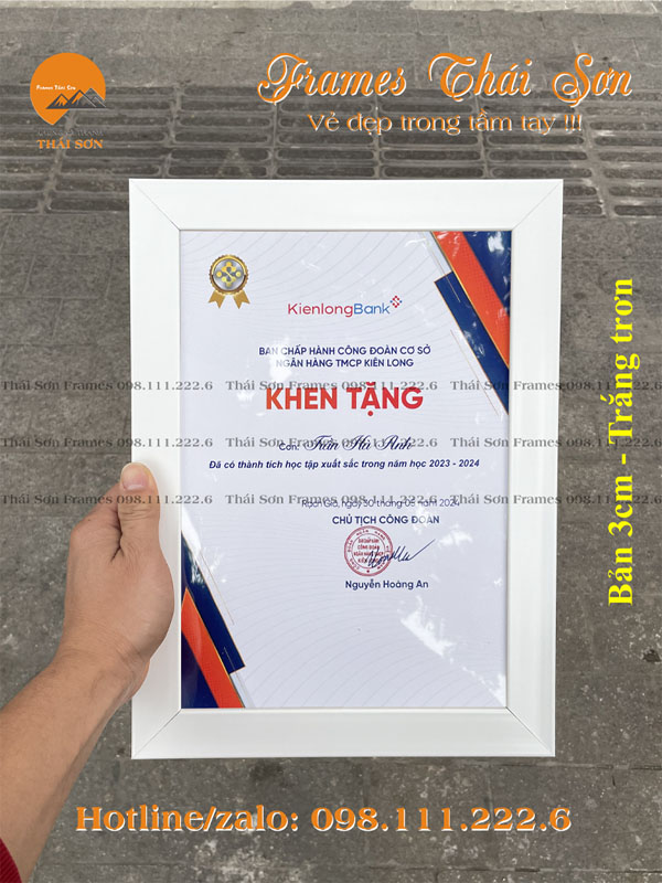 Mẫu khung bằng khen bản F3cm trắng trơn khổ dọc