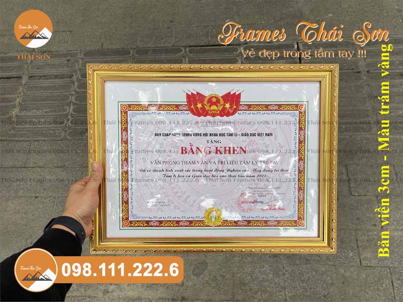 Mẫu khung bằng khen khổ A3 viền 3cm màu trám vàng