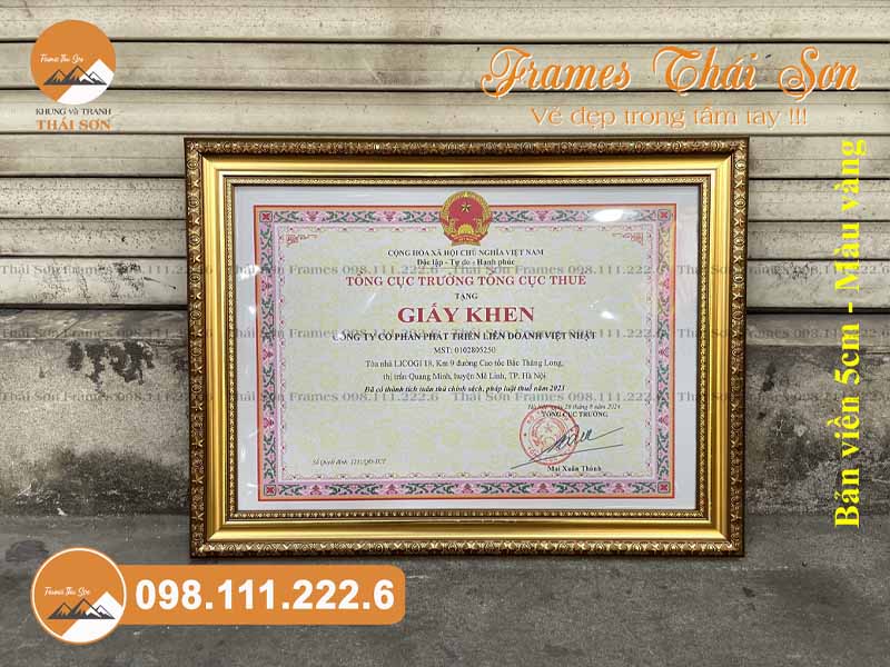 Mẫu khung bằng khen khổ A3 viền 5cm màu sao vàng