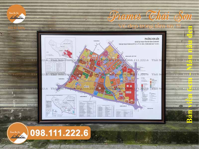 Mẫu khung bản đồ khổ 120x170cm với viền 6cm màu nâu đen