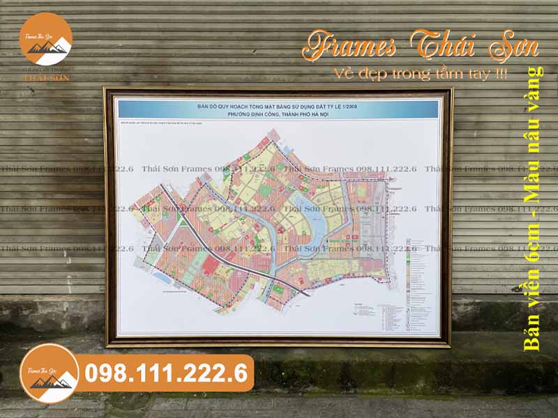 Mẫu khung tranh bản đồ khổ 120x170cm với viền 6cm màu nâu vàng