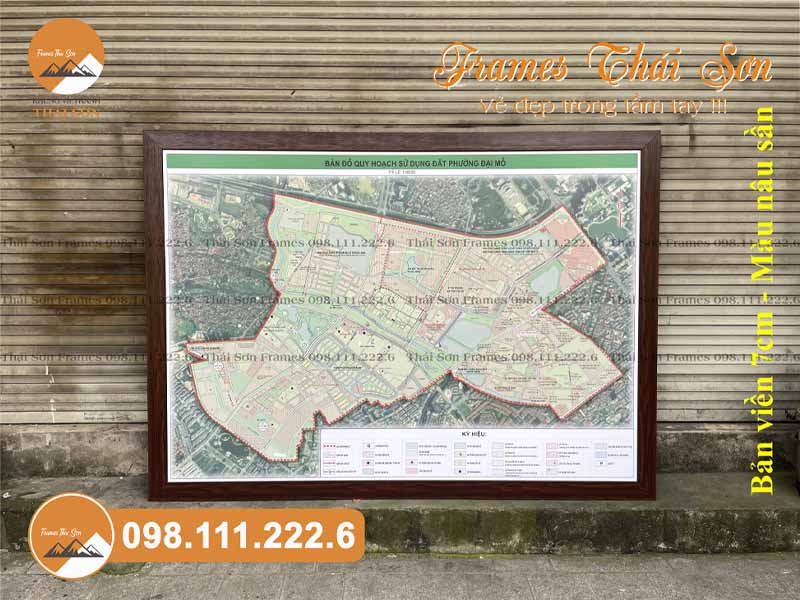 Mẫu khung tranh bản đồ khổ 120x170cm với viền 7cm màu nâu sần