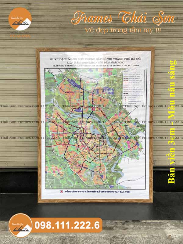 Mẫu khung tranh bản đồ khổ A0 với viền 3cm màu nâu sáng
