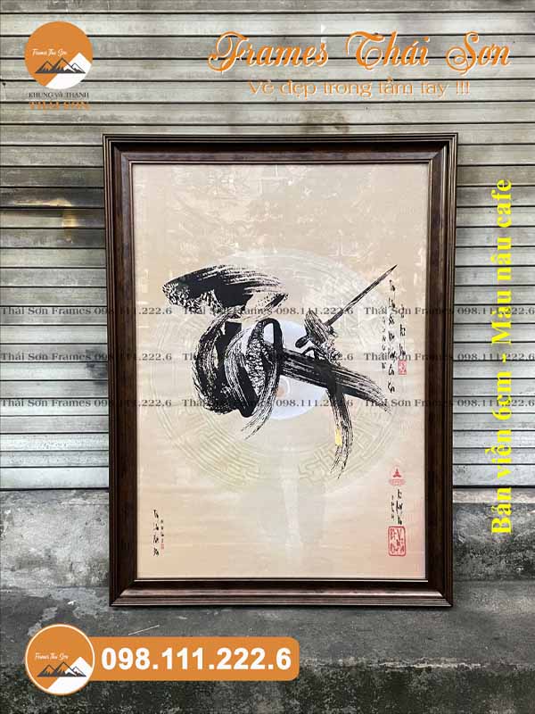 Mẫu khung tranh chữ khổ 50x90cm viền 6cm màu nâu cafe