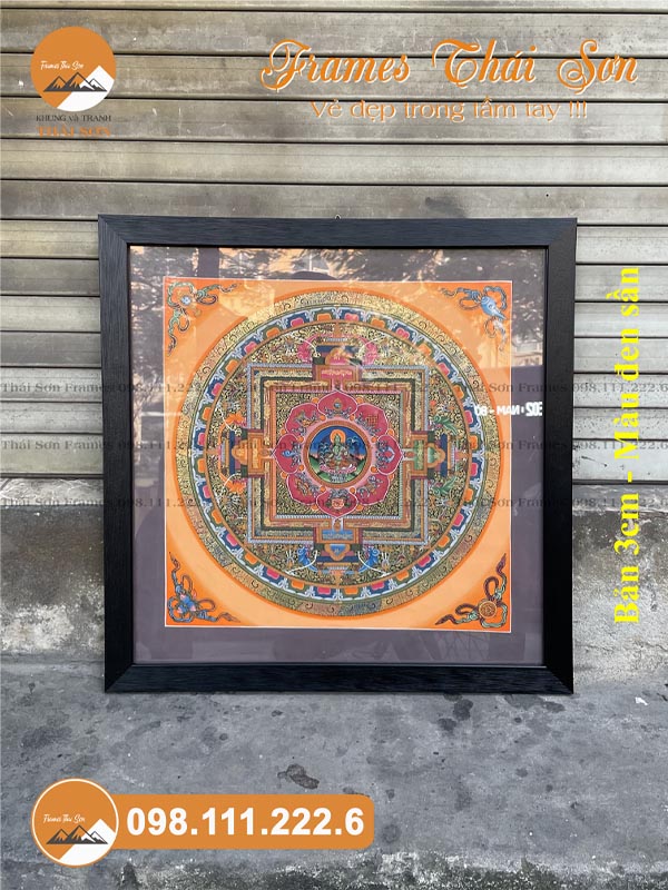 Mẫu khung tranh phật Mandala khổ 30x30cm bản viền 3cm màu đen sần