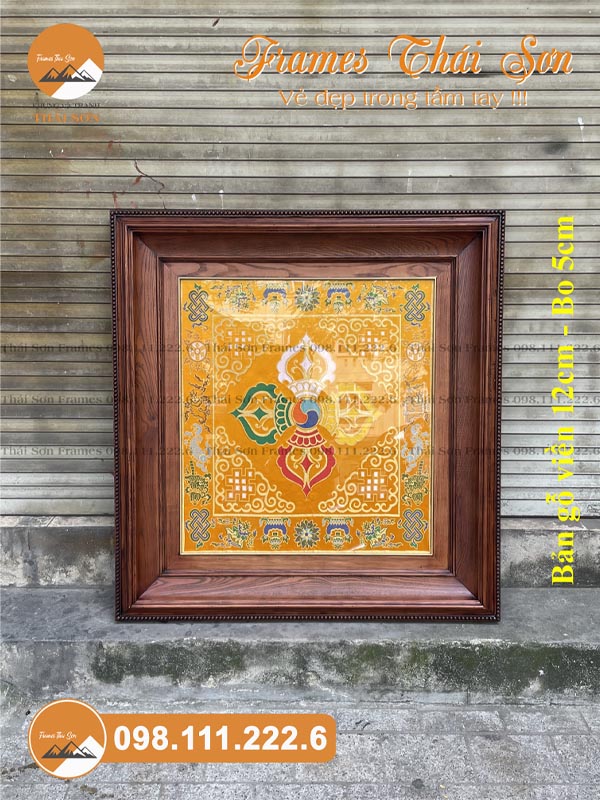 Mẫu khung tranh phật Mandala khổ 60x60cm bản viền gỗ 12cm với bo 5cm