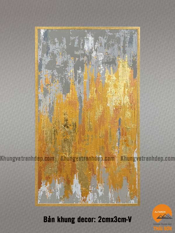 Mẫu khung tranh sơn dầu kiểu decor bản 2cm x 3cm màu vàng đồng