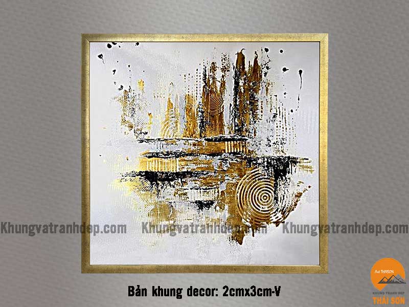 Mẫu khung tranh sơn dầu decor hình vuông bản 2cm x 3cm màu vàng đồng