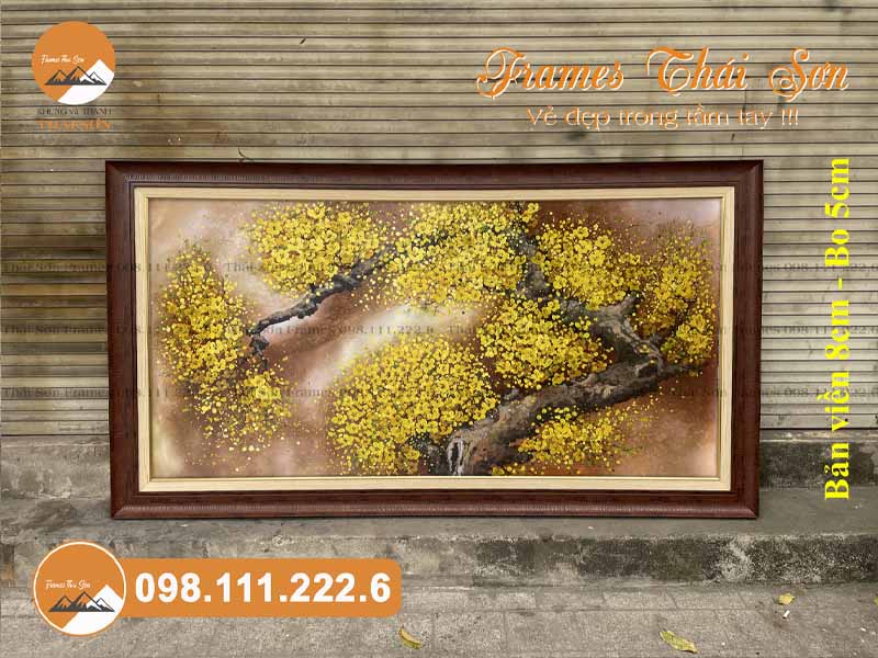 Mẫu khung tranh sơn dầu khổ 80x160cm viền 8cm màu nâu bo 5cm
