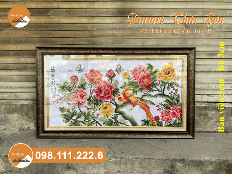 Mẫu khung tranh thêu khổ 40x100cm bản viền 5cm màu cổ điển với bo 3cm